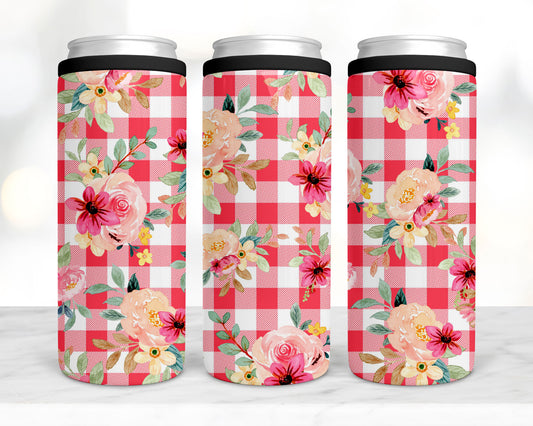 4-in-1 Koozie & Tumbler - Peachy Plaid & Flowers