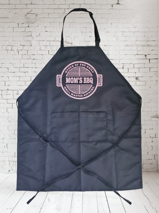 Grilling Apron - MOM's BBQ (Dark Pink Glitter on Black)