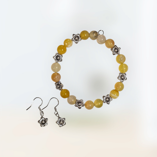 Bracelet & Earring Set - Yellow Striped Agate (Large)