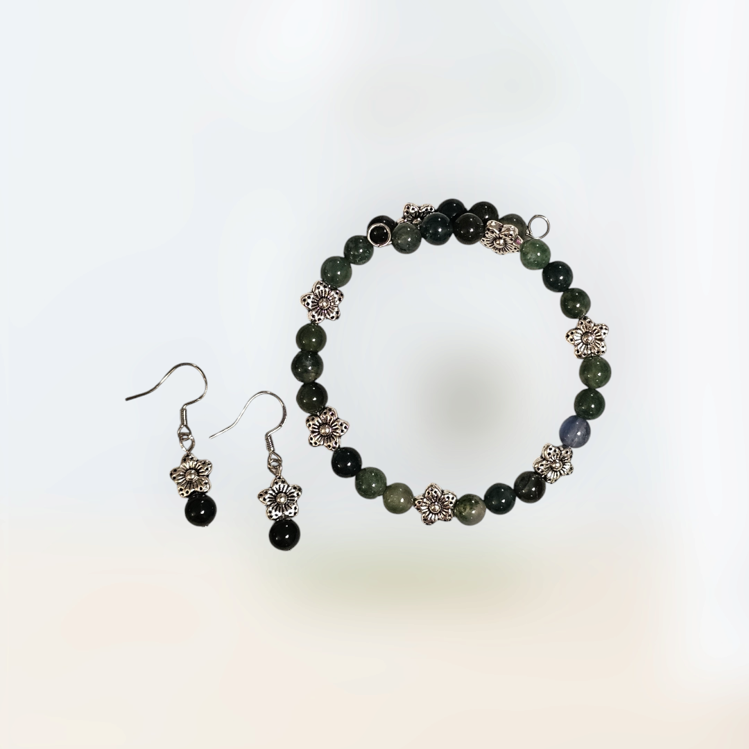 Bracelet & Earring Set - Eye Moss Agate (Large)