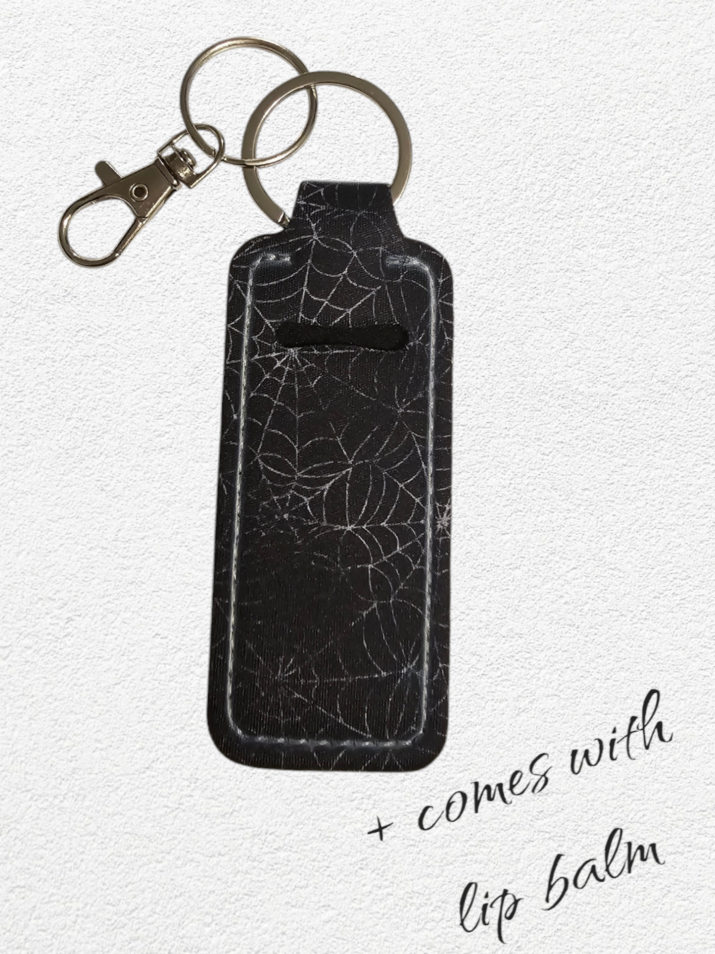 Lip Balm Holder & Keychain - Spider Webs (lip balm included)