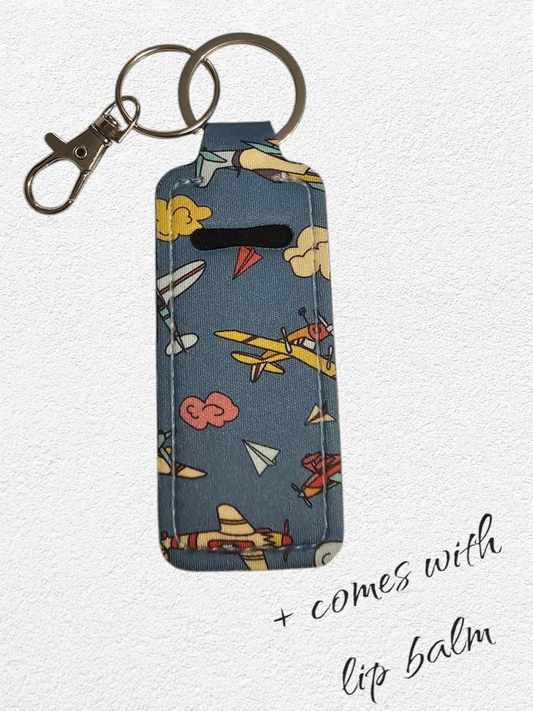 Lip Balm Holder & Keychain - Airplanes (lip balm included)