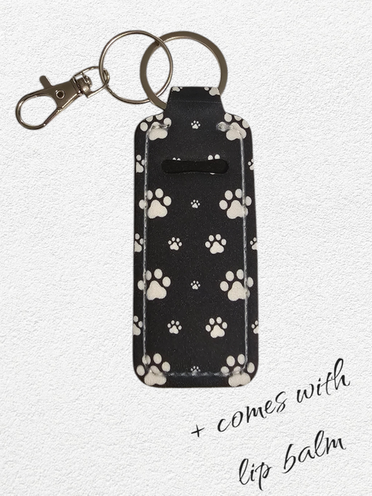 Lip Balm Holder & Keychain - Paw Prints (lip balm included)