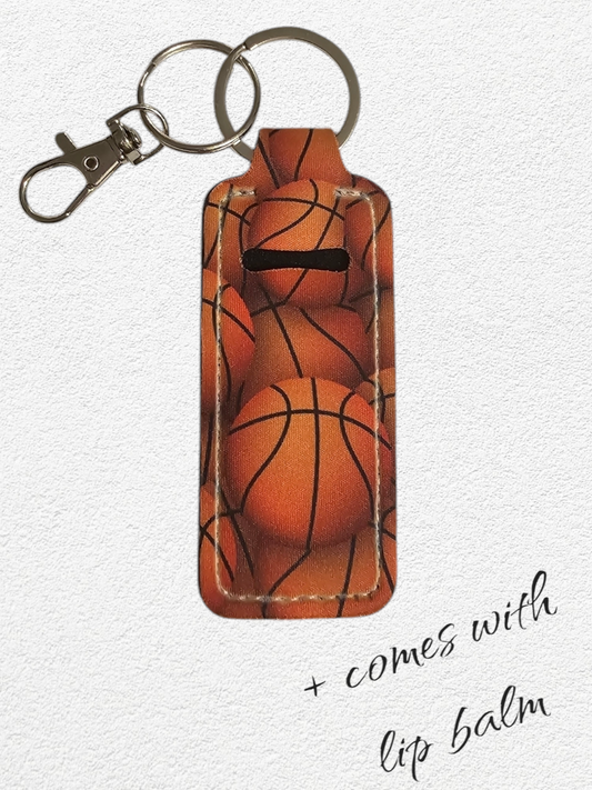 Lip Balm Holder & Keychain - Basketballs (lip balm included)