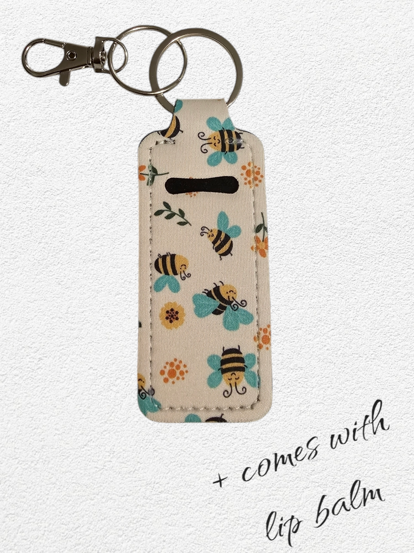 Lip Balm Holder & Keychain - Bees (lip balm included)