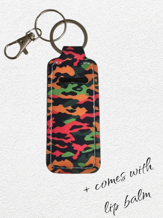 Lip Balm Holder & Keychain - Bright Camo (lip balm included)