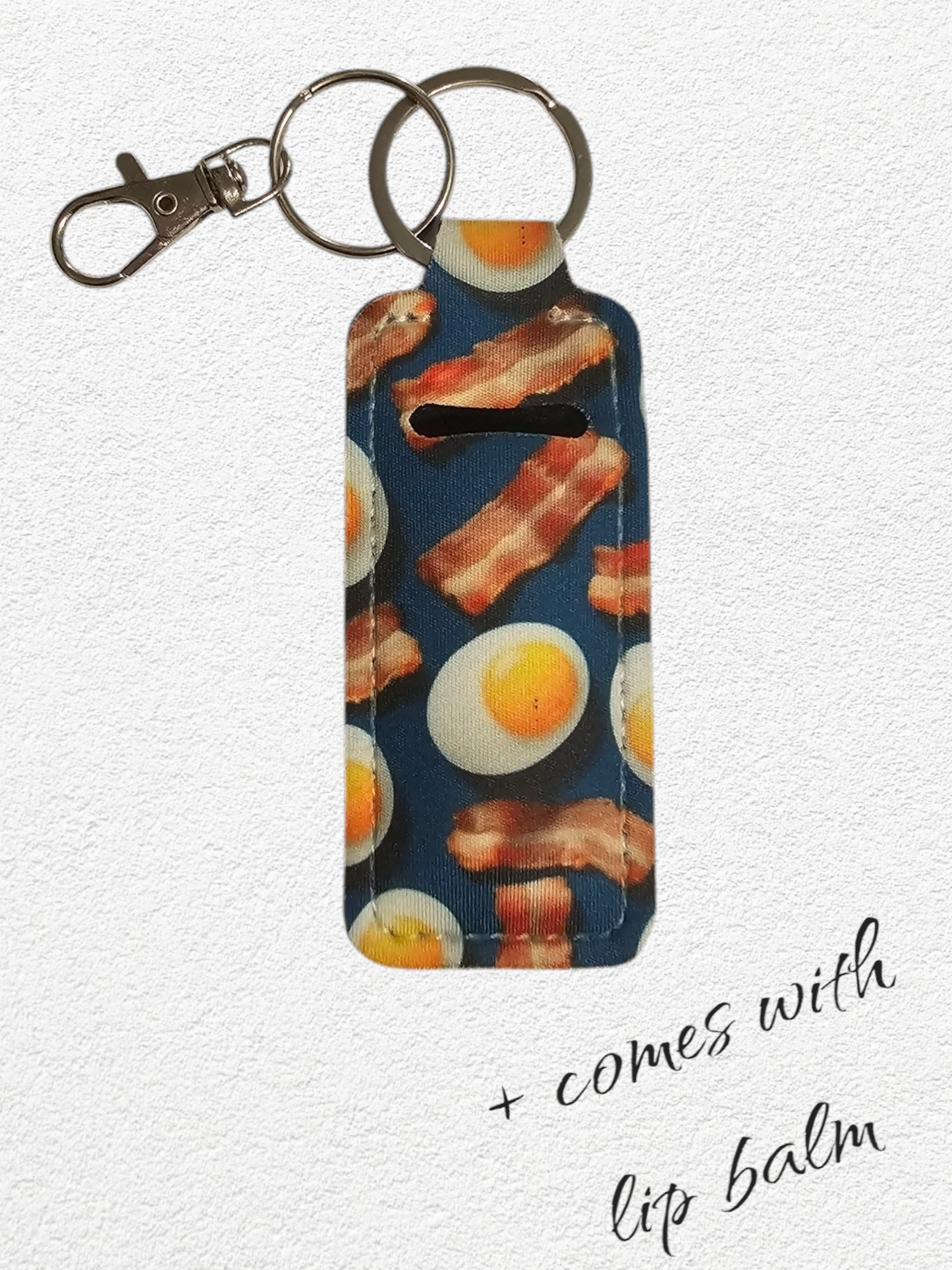 Lip Balm Holder & Keychain - Bacon and Eggs (lip balm included)