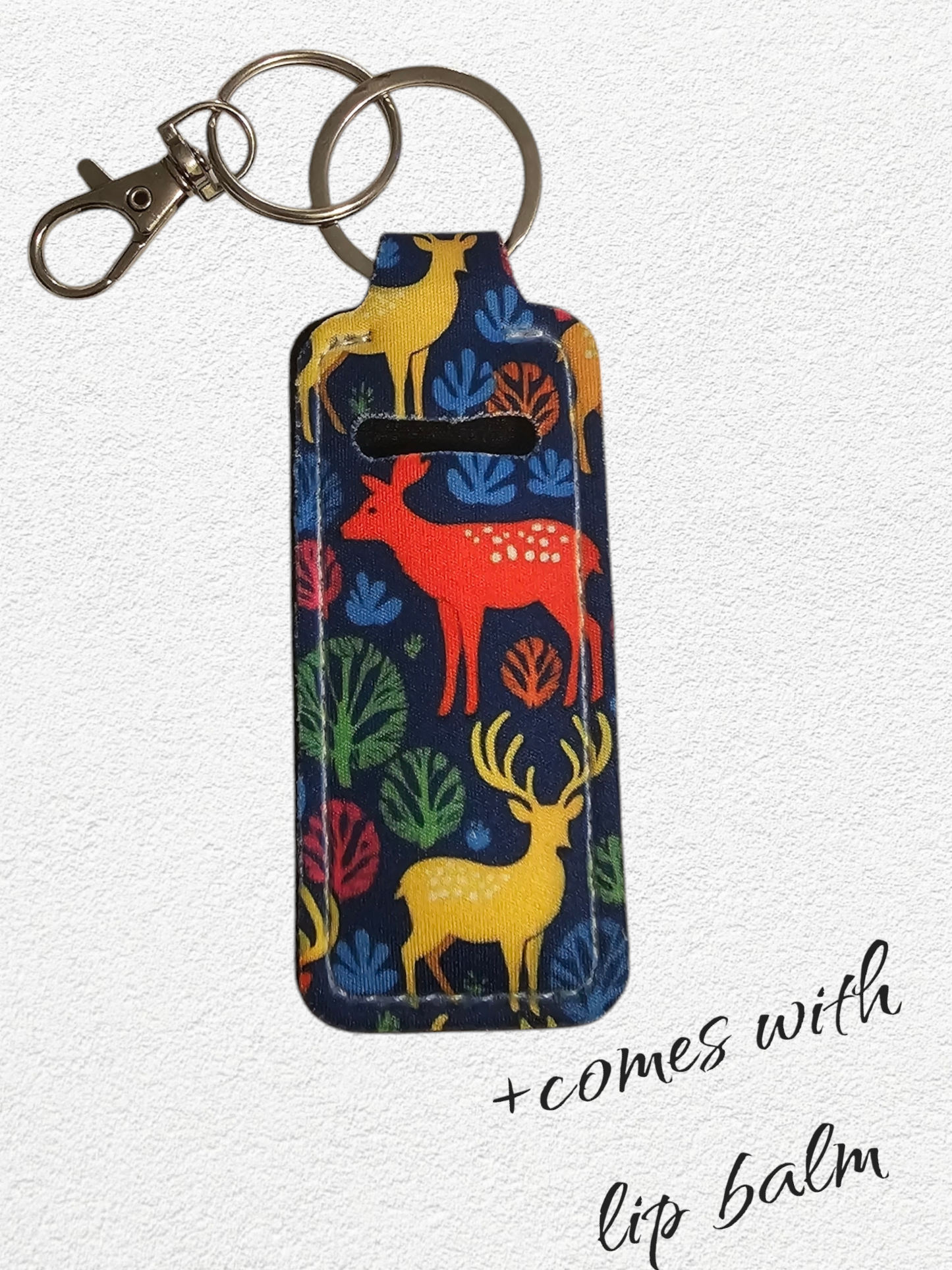 Lip Balm Holder & Keychain - Colorful Deer (lip balm included)