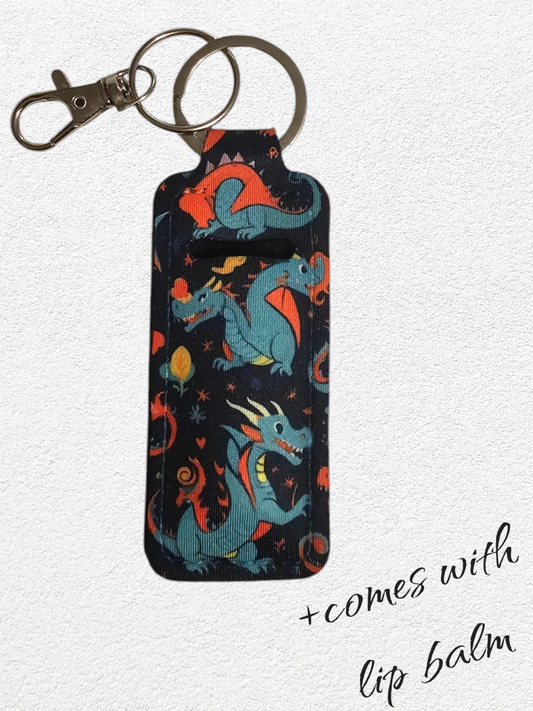 Lip Balm Holder & Keychain - Dragons (lip balm included)