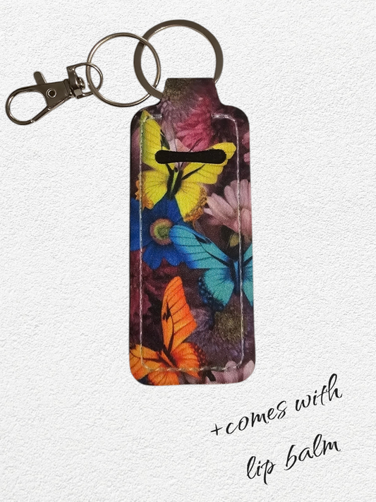 Lip Balm Holder & Keychain - Butterflies (lip balm included)