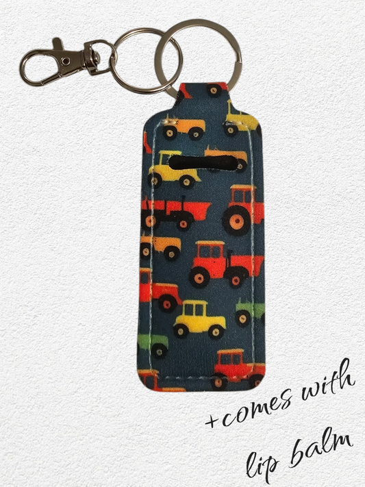 Lip Balm Holder & Keychain - Tractors and Such (lip balm included)