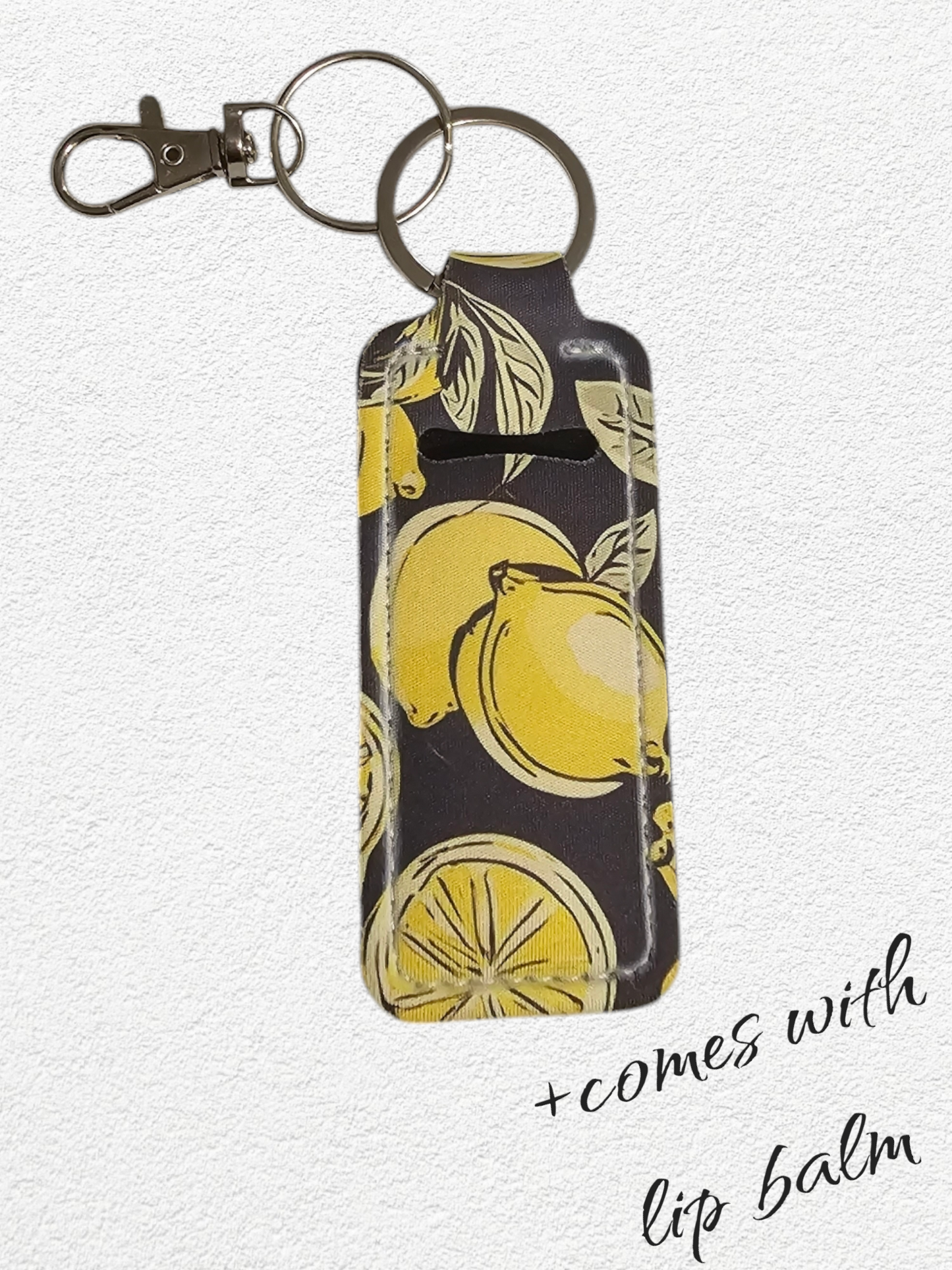 Lip Balm Holder & Keychain - Lemons (lip balm included)