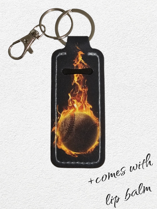 Lip Balm Holder & Keychain - Basketball on Fire (lip balm included)