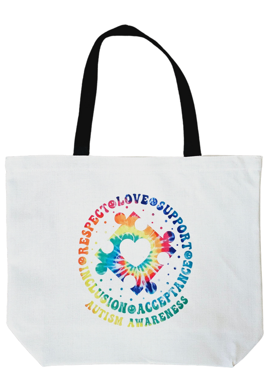 Canvas Tote Bag - Tie-Dye Puzzle Piece - Autism Awareness